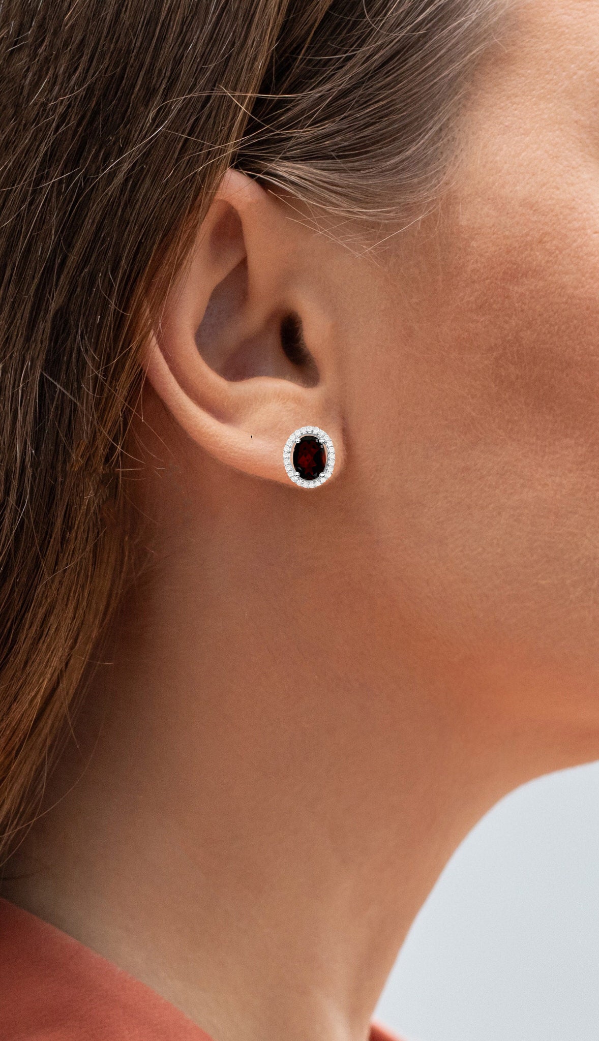 Garnet Stud Earrings With Diamonds 2.74 Carats Sterling Silver