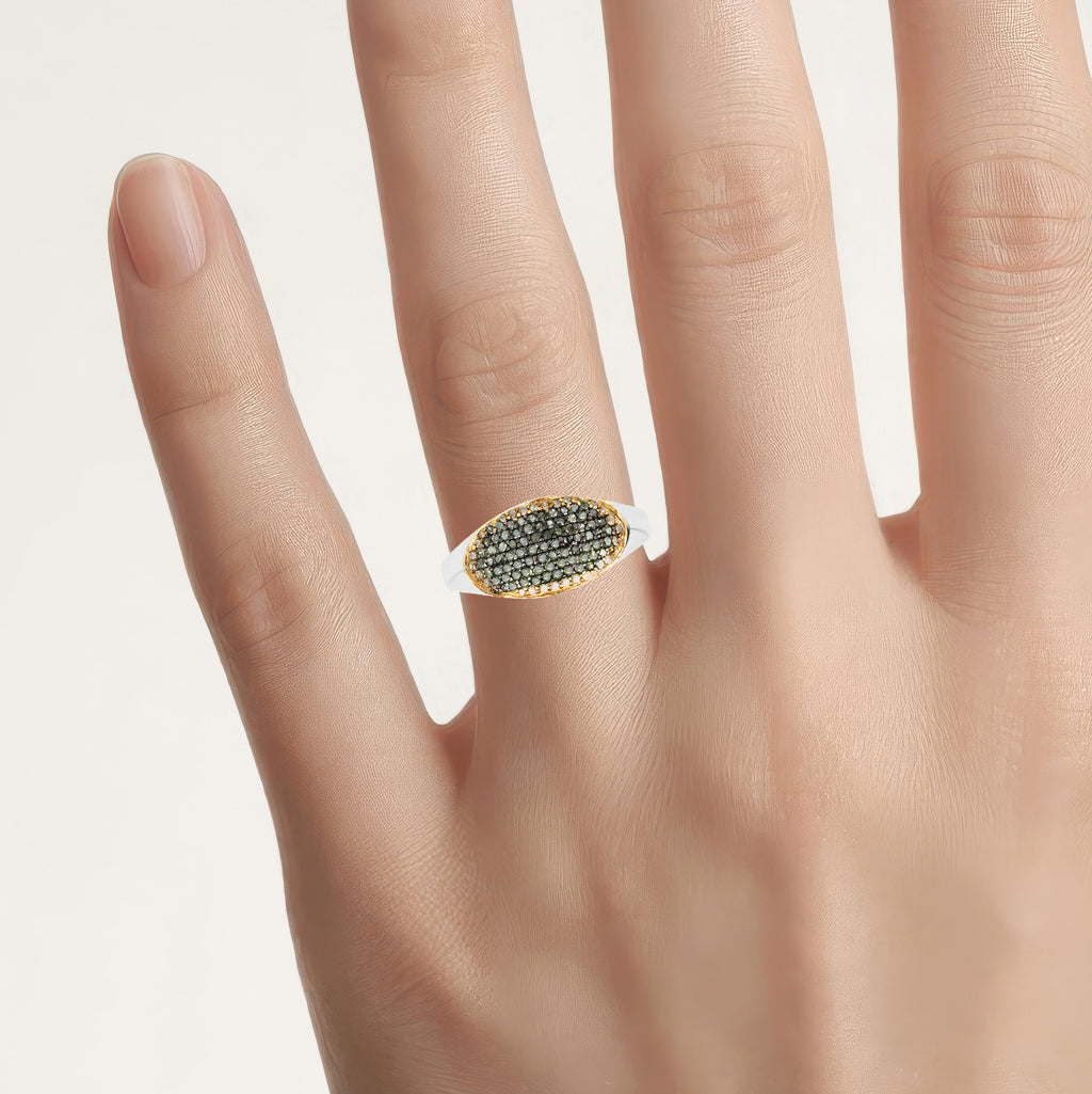 Green Diamond Ring With Yellow Diamonds 0.42 Carats Sterling Silver