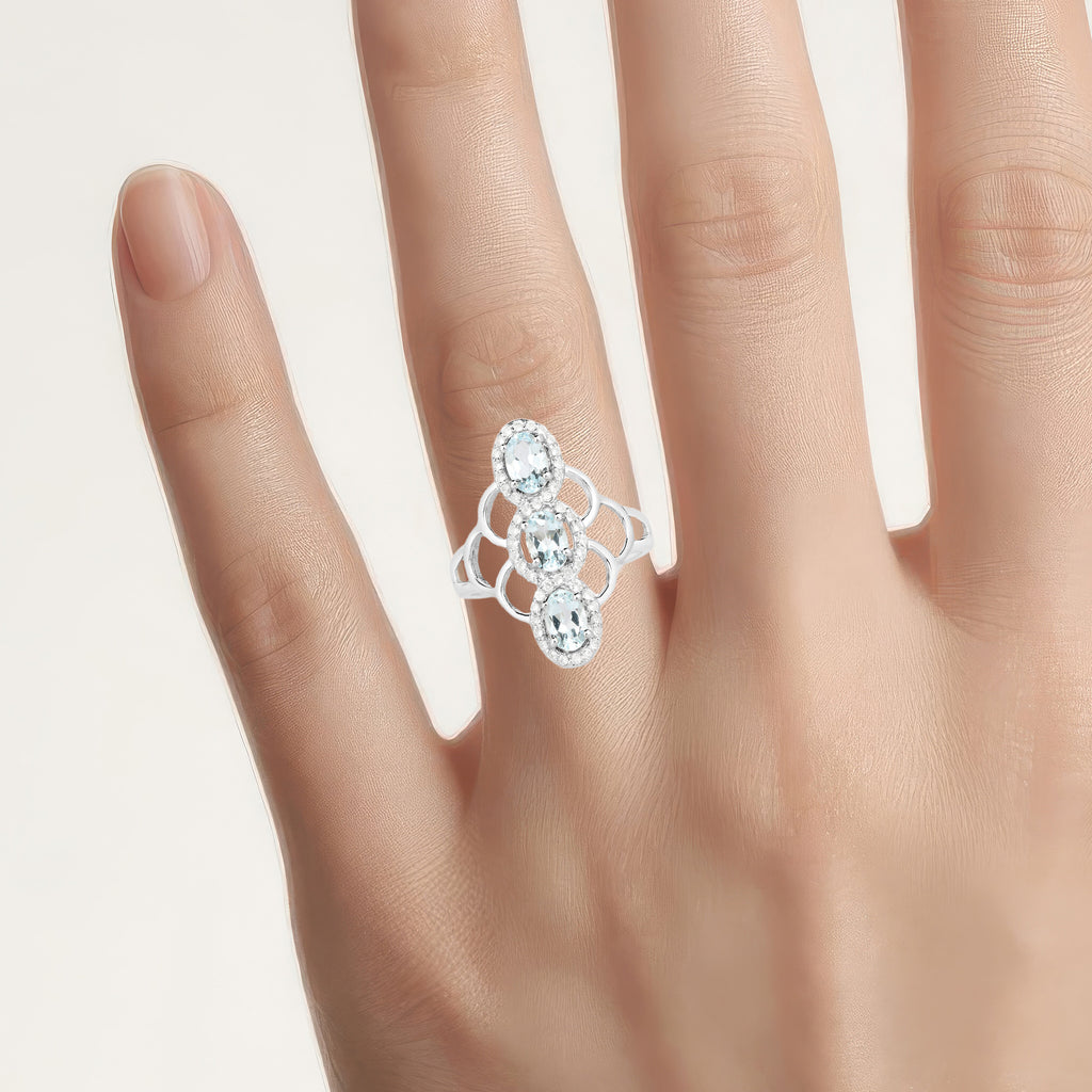 Aquamarine Ring With White Zircon 1.5 Carats Sterling Silver