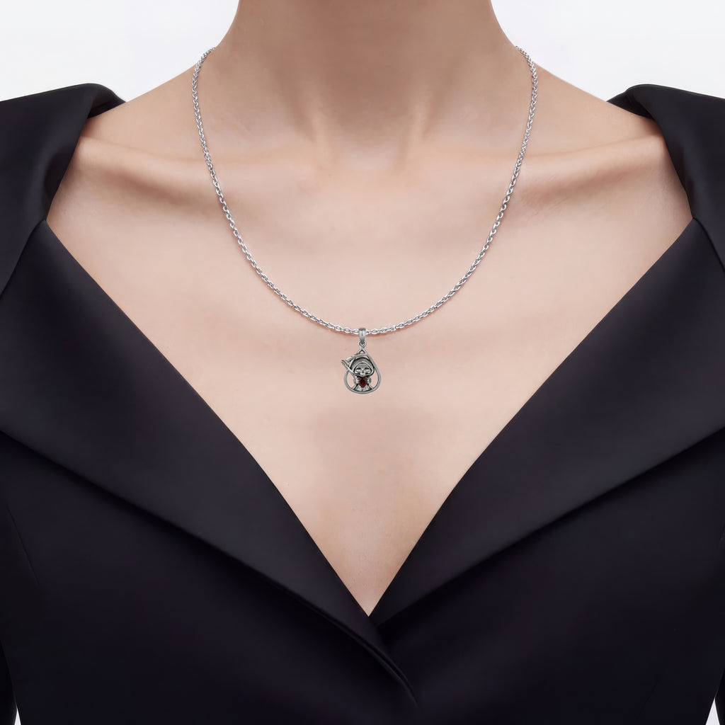 Garnet Reaper Skull Pendant 0.3 Carats Sterling Silver