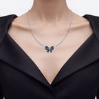 Blue Sapphire Butterfly Pendant With White Zircon 3.76 Carats Sterling Silver
