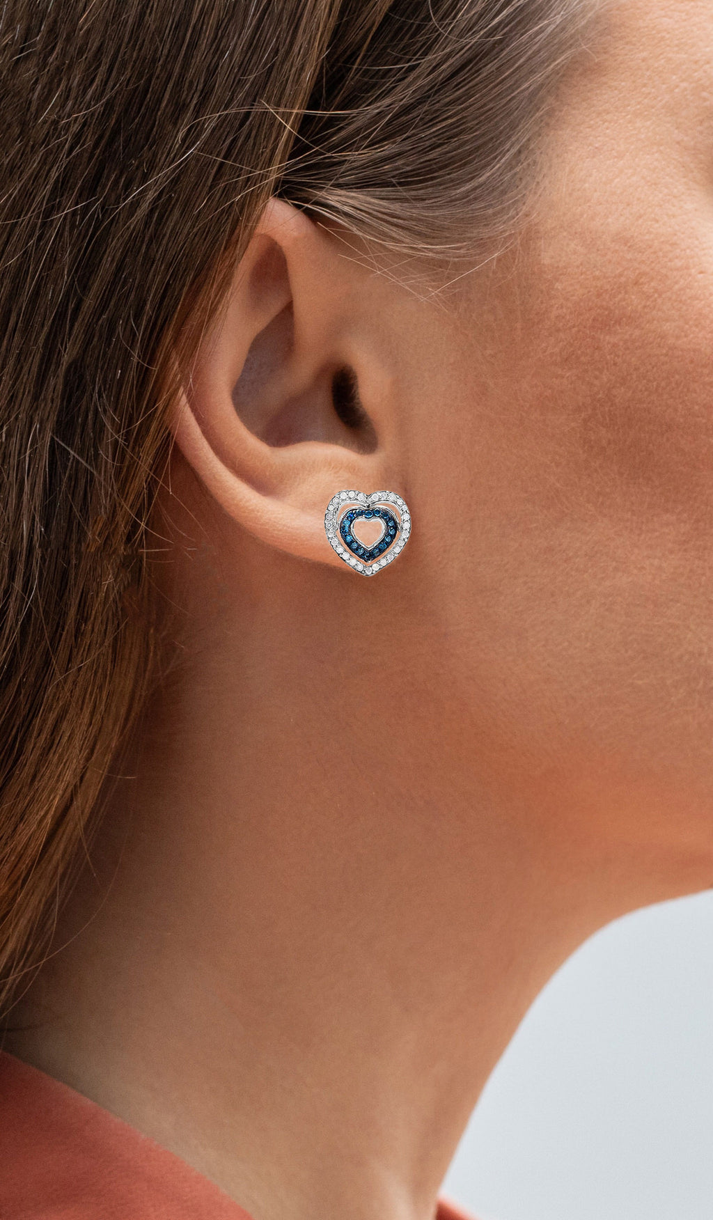 Blue and White Diamond Heart Earrings 0.42 Carats Sterling Silver
