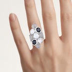 White Rainbow Moonstone Ring Labradorite 10.2 Carats Sterling Silver