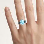 Swiss Blue Topaz Ring With Blue Diamonds 5.48 Carats Sterling Silver