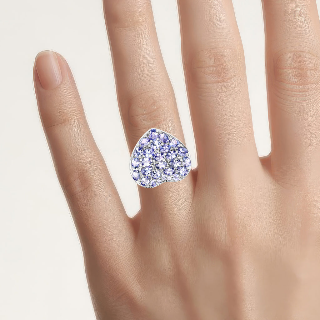 Tanzanite Heart Ring 3.88 Carats Sterling Silver