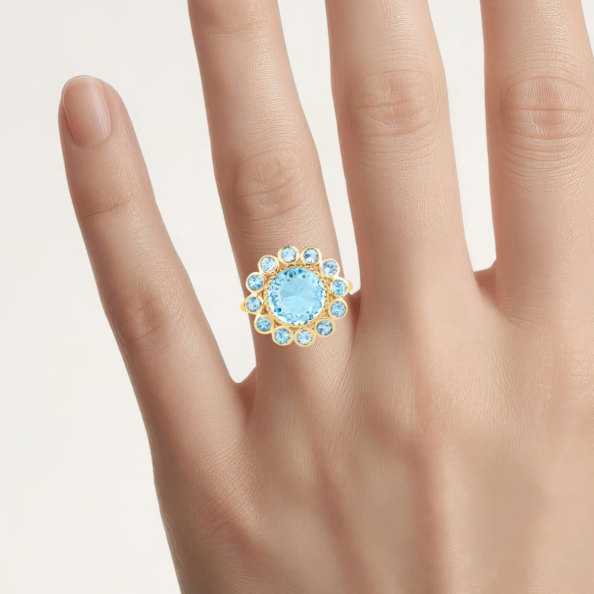 Blue Topaz Ring 6.56 Carats Gold Plated Silver