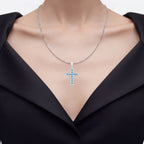 Blue Topaz Cross Pendant 3.84 Carats Sterling Silver