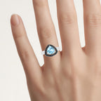 Swiss Blue Topaz Ring With Black Diamonds 2.02 Carats Sterling Silver