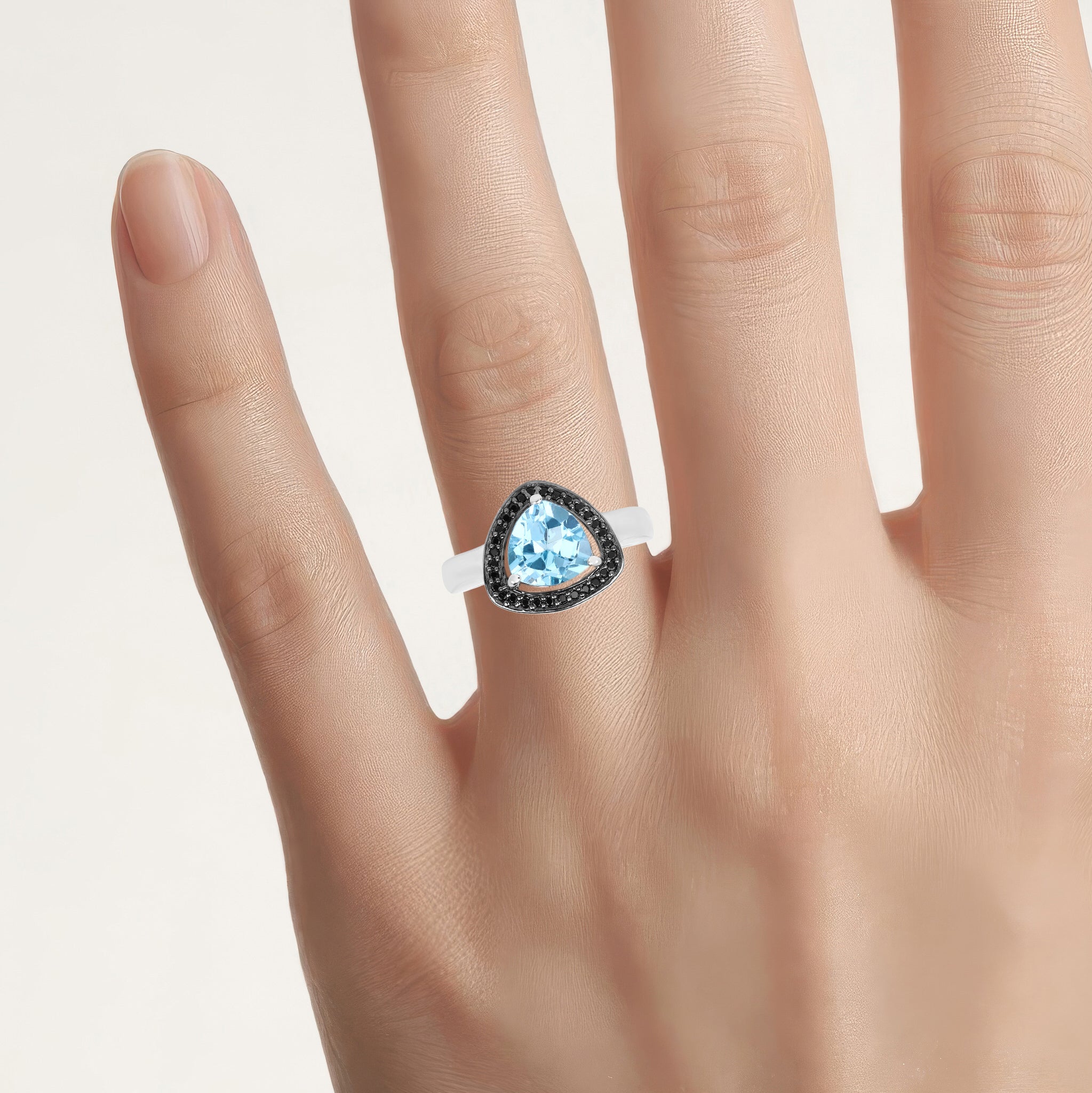 Swiss Blue Topaz Ring With Black Diamonds 2.02 Carats Sterling Silver