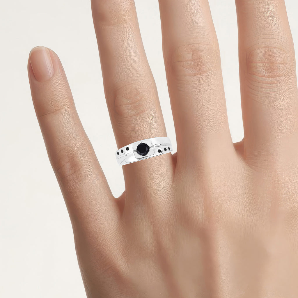 Black Diamond Ring 0.52 Carats Sterling Silver