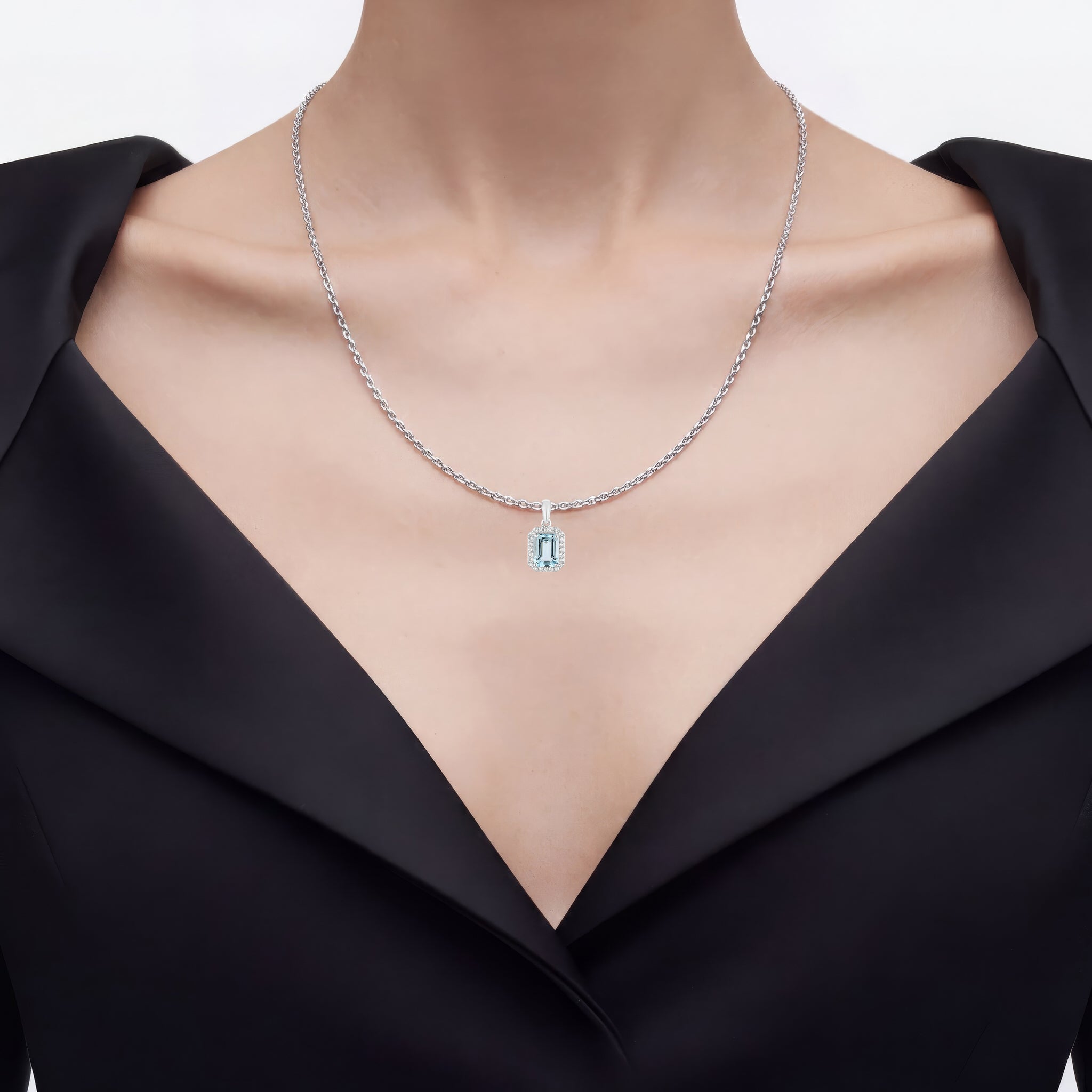 Aquamarine Pendant With White Topaz 1.52 Carats Sterling Silver