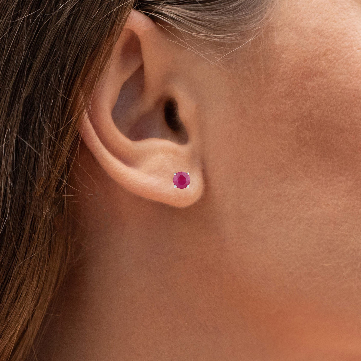Ruby Stud Earrings 0.84 Carats 14K White Gold
