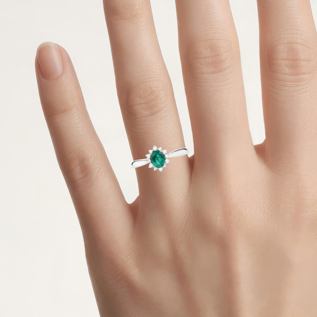 Zambian Emerald Ring With Diamonds 0.36 Carats 14K White Gold