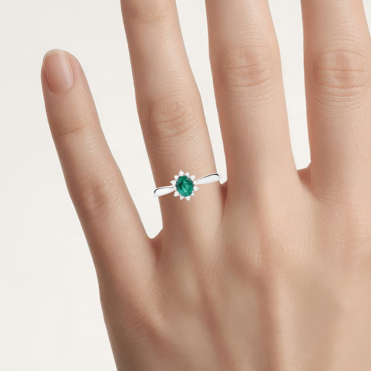 Zambian Emerald Ring With Diamonds 0.36 Carats 14K White Gold
