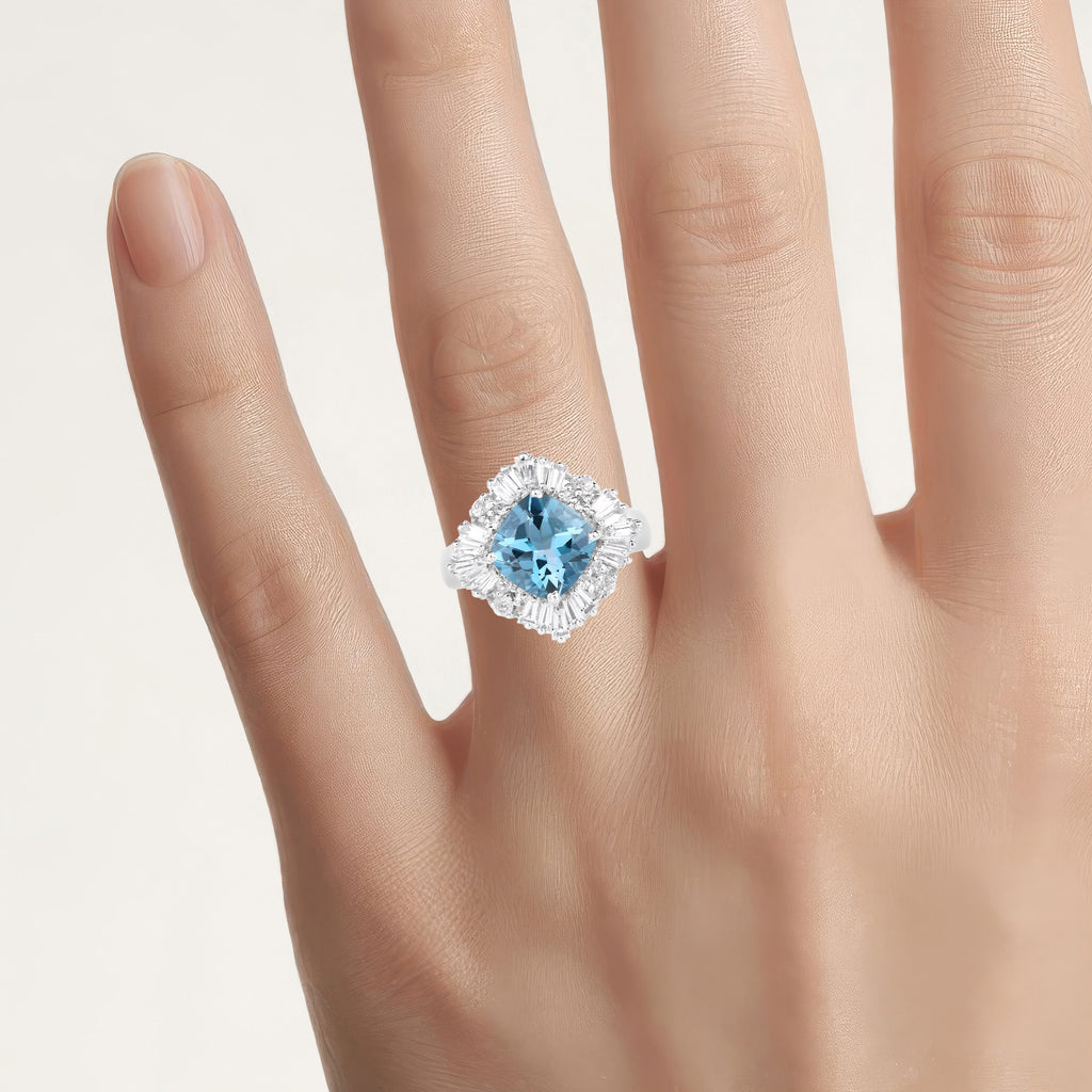 London Blue Topaz Ring With White Topaz 5.08 Carats Sterling Silver