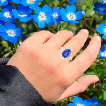 Natural Tanzanite Ring With Diamonds 3.92 Carats 14K White Gold