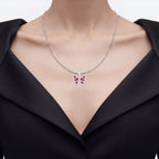 Ruby Butterfly Pendant With White Zircon 2.03 Carats Sterling Silver