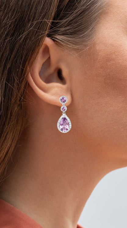 Pink Amethyst Earrings White Topaz Setting 7.14 Carats Total