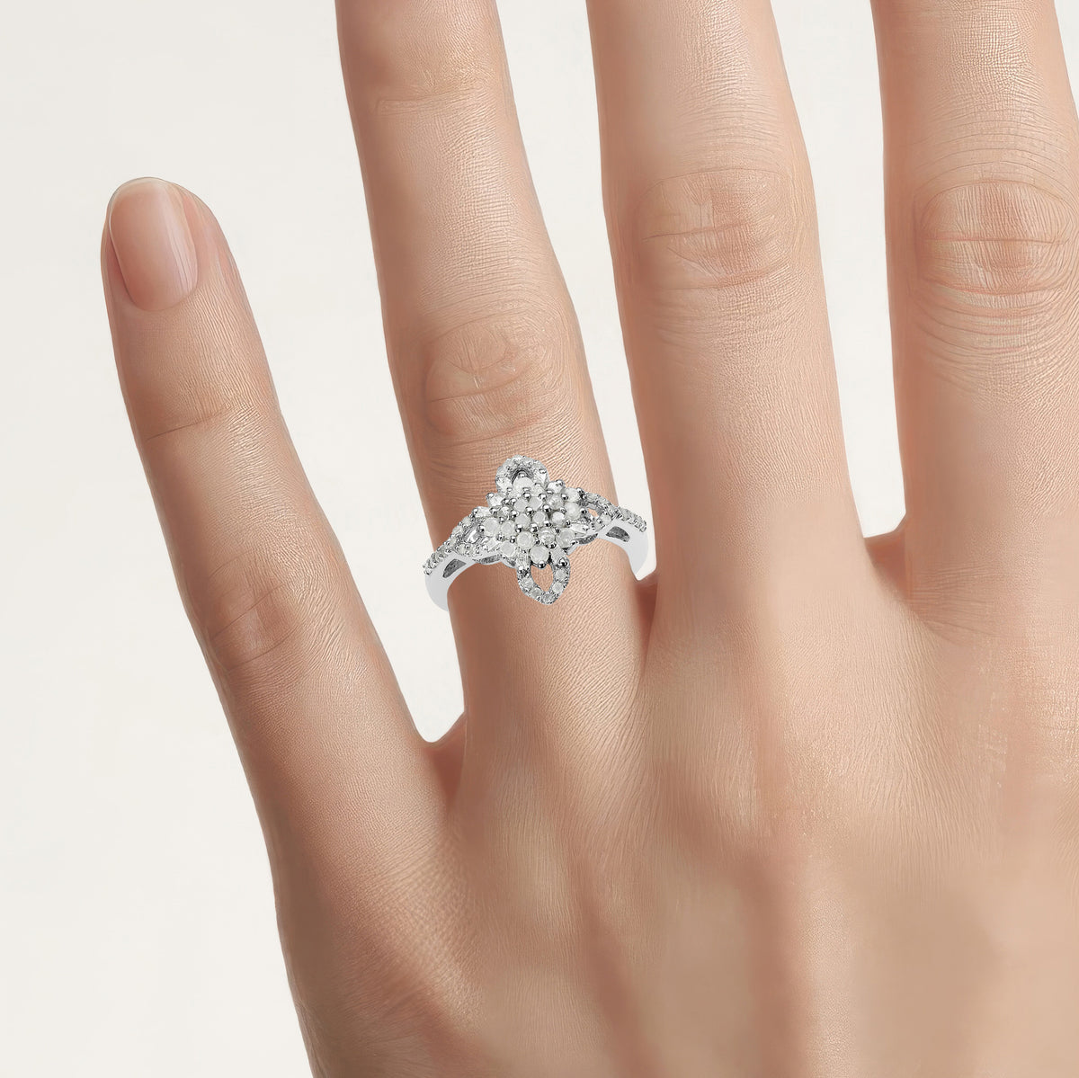 Multicolor Diamond Flower Ring 0.52 Carats Sterling Silver