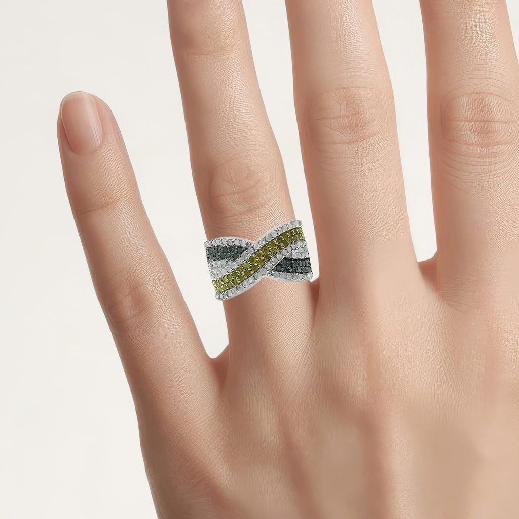 Multicolor Diamond Ring 1.4 Carats Sterling Silver