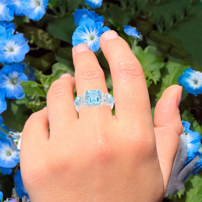 Blue Topaz Ring 3.78 Carats Sterling Silver