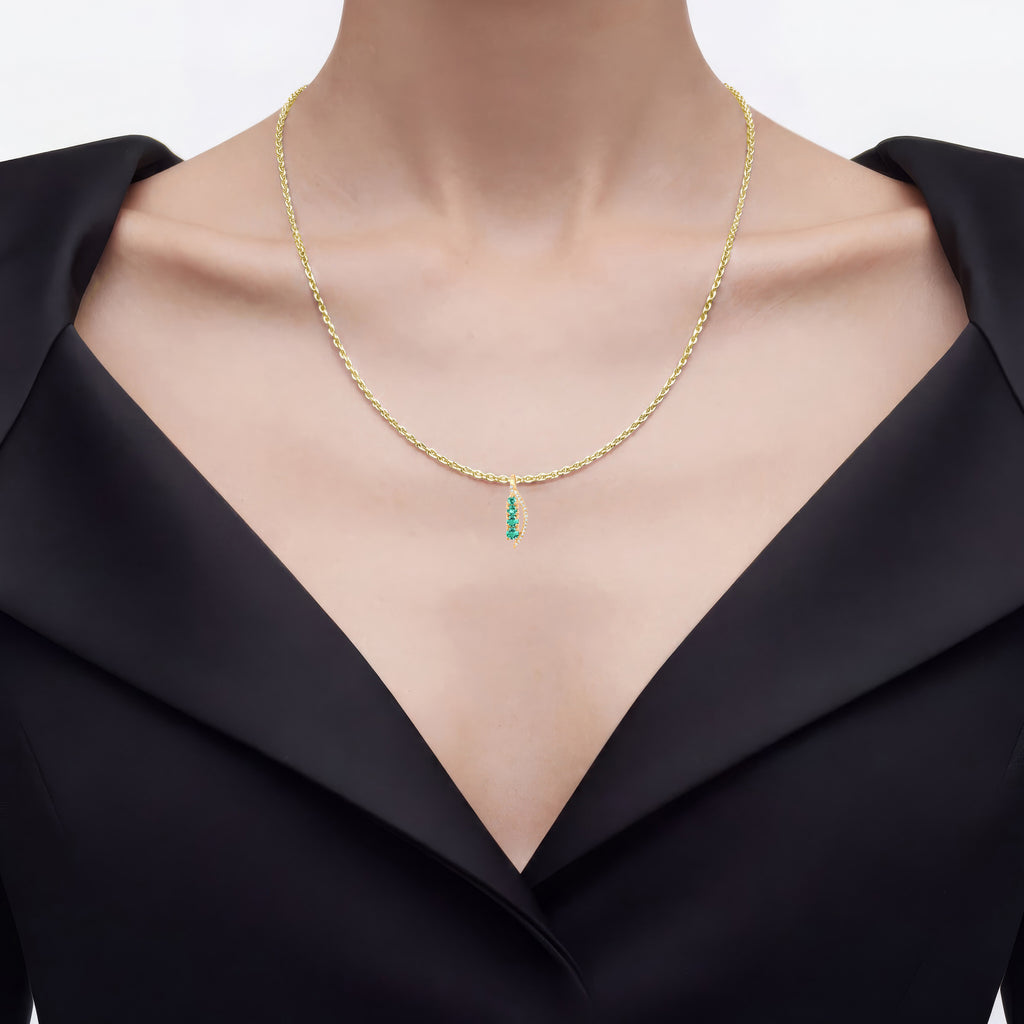 Zambian Emerald Pendant With Diamonds 0.26 Carats 14K Yellow Gold
