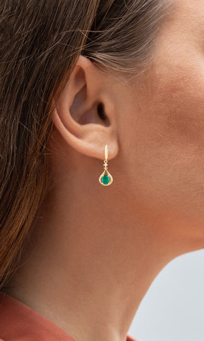 Natural Emerald Earrings With Diamonds 0.66 Carats 14K Yellow Gold