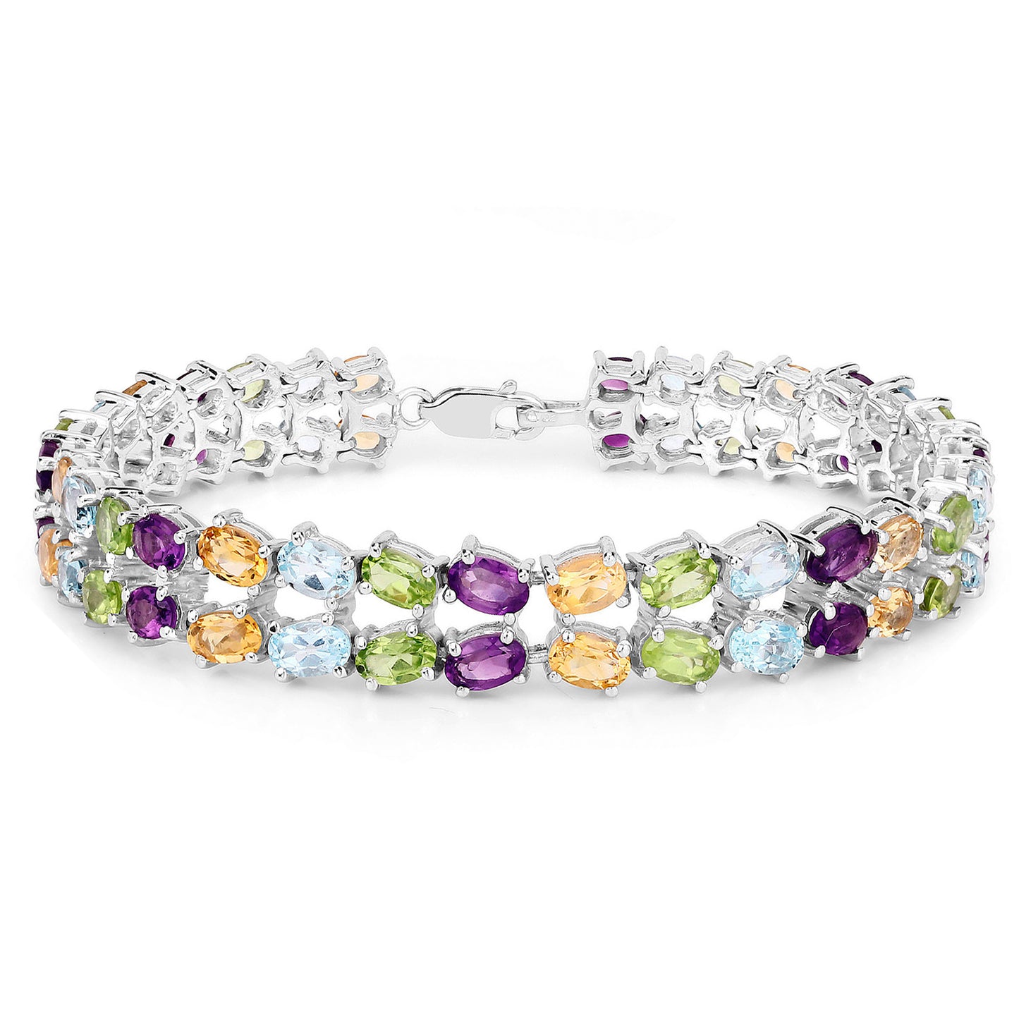 Multicolored Gemstone Bracelet Amethyst Topaz Peridot Citrine 18.6 Carats Total