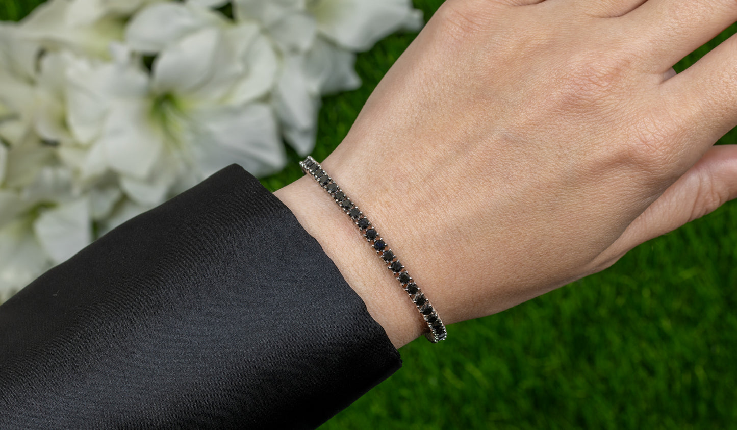 Black Diamond Tennis Bracelet 5.40 Carats 18K White Gold Plated Sterling Silver