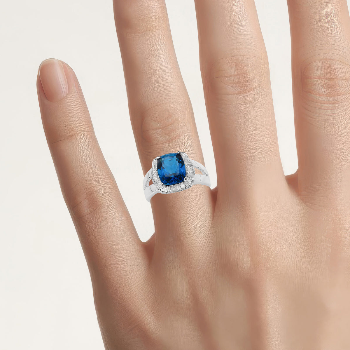London Blue Topaz Ring With White Topaz 3.6 Carats Sterling Silver