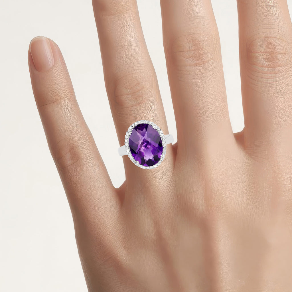 Amethyst Ring With Diamonds 7.92 Carats Sterling Silver