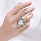 Moonstone Ring With Green Amethyst 8.58 Carats Sterling Silver