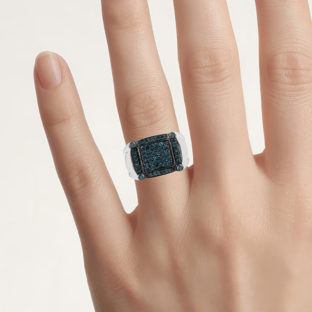Blue Diamond Ring 0.78 Carats Sterling Silver