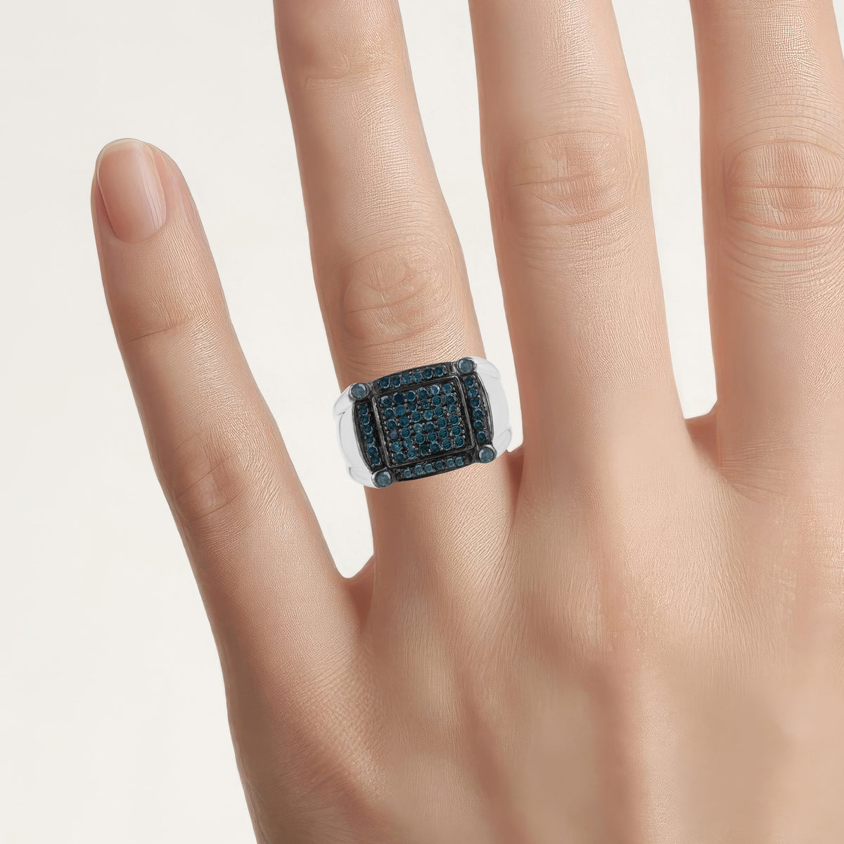 Blue Diamond Ring 0.78 Carats Sterling Silver