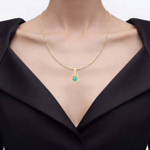 Emerald Pendant With White Topaz 2.74 Carats Gold Plated Silver