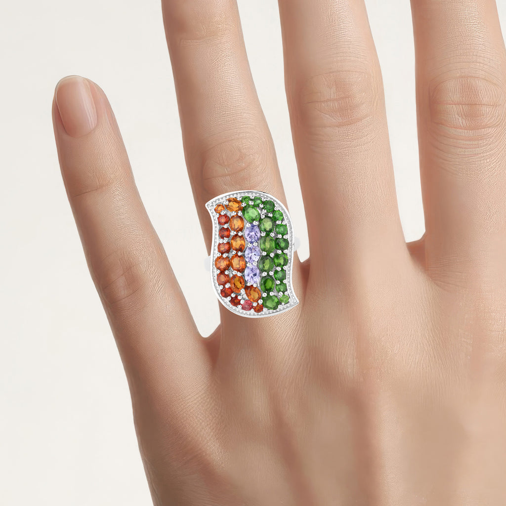 Tanzanite Ring With Chrome Diopside and Citrine 3.92 Carats Sterling Silver
