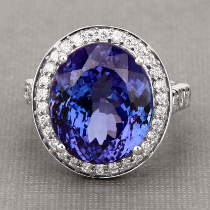 Tanzanite Ring With Diamonds 18.4 Carats 18K White Gold