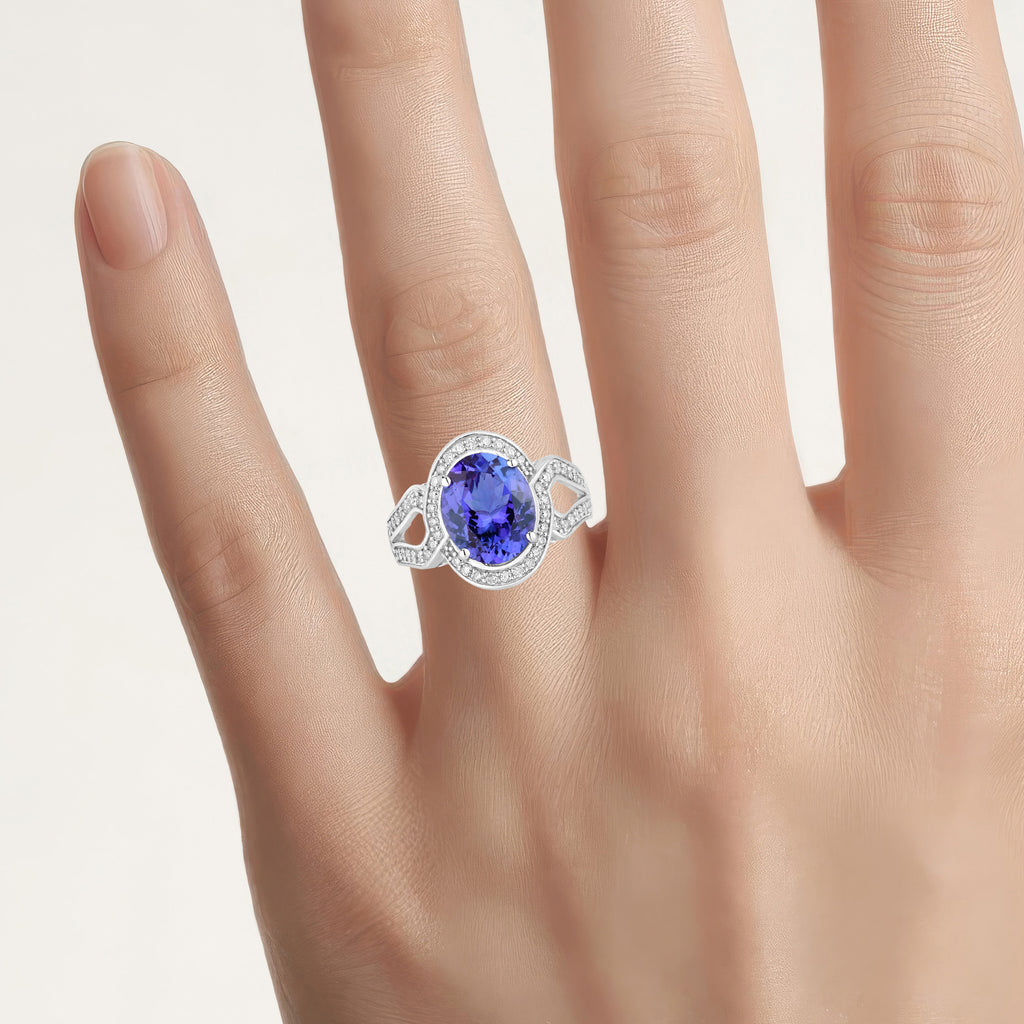 Tanzanite Ring With Diamonds 4.16 Carats 14K White Gold