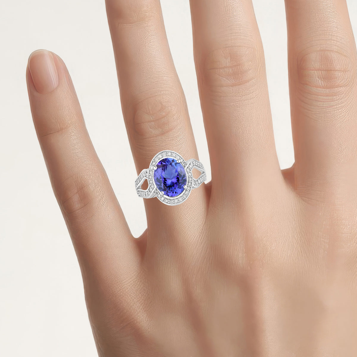 Tanzanite Ring With Diamonds 4.16 Carats 14K White Gold
