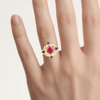 Ruby Ring With Multicolor Sapphire 3.66 Carats Gold Plated Silver