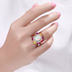 Opal Ring With Multicolor Sapphire 4.18 Carats Sterling Silver