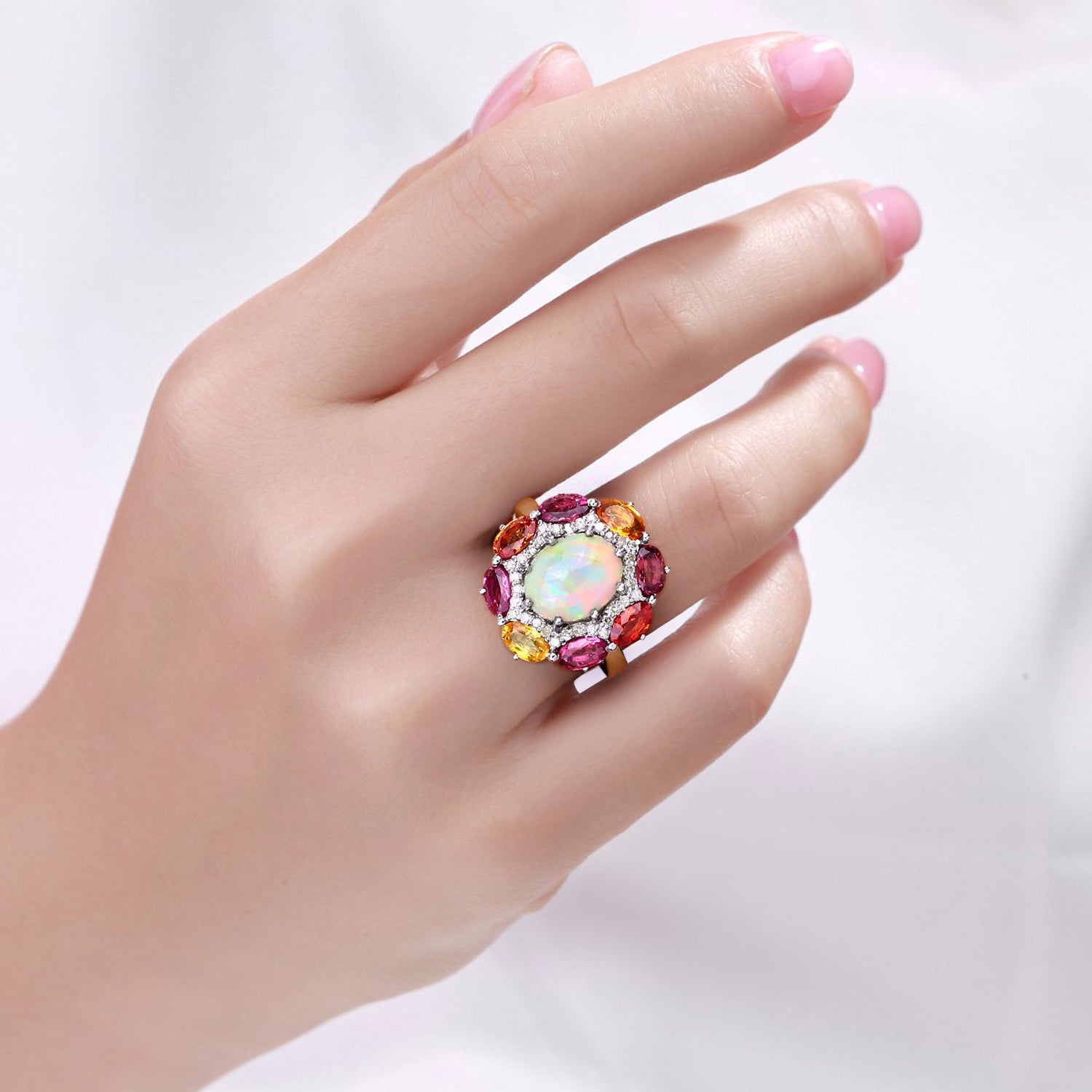 Opal Ring With Multicolor Sapphire 4.18 Carats Sterling Silver