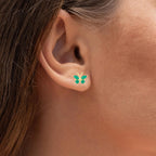 Emerald Butterfly Stud Earrings 0.46 Carats Gold Plated Silver