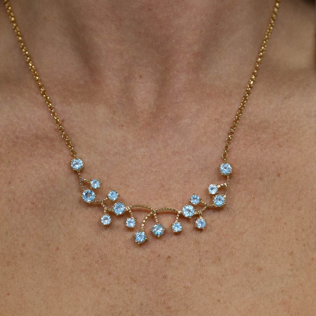 Blue Topaz Necklace 7.32 Carats Gold Plated Sterling Silver