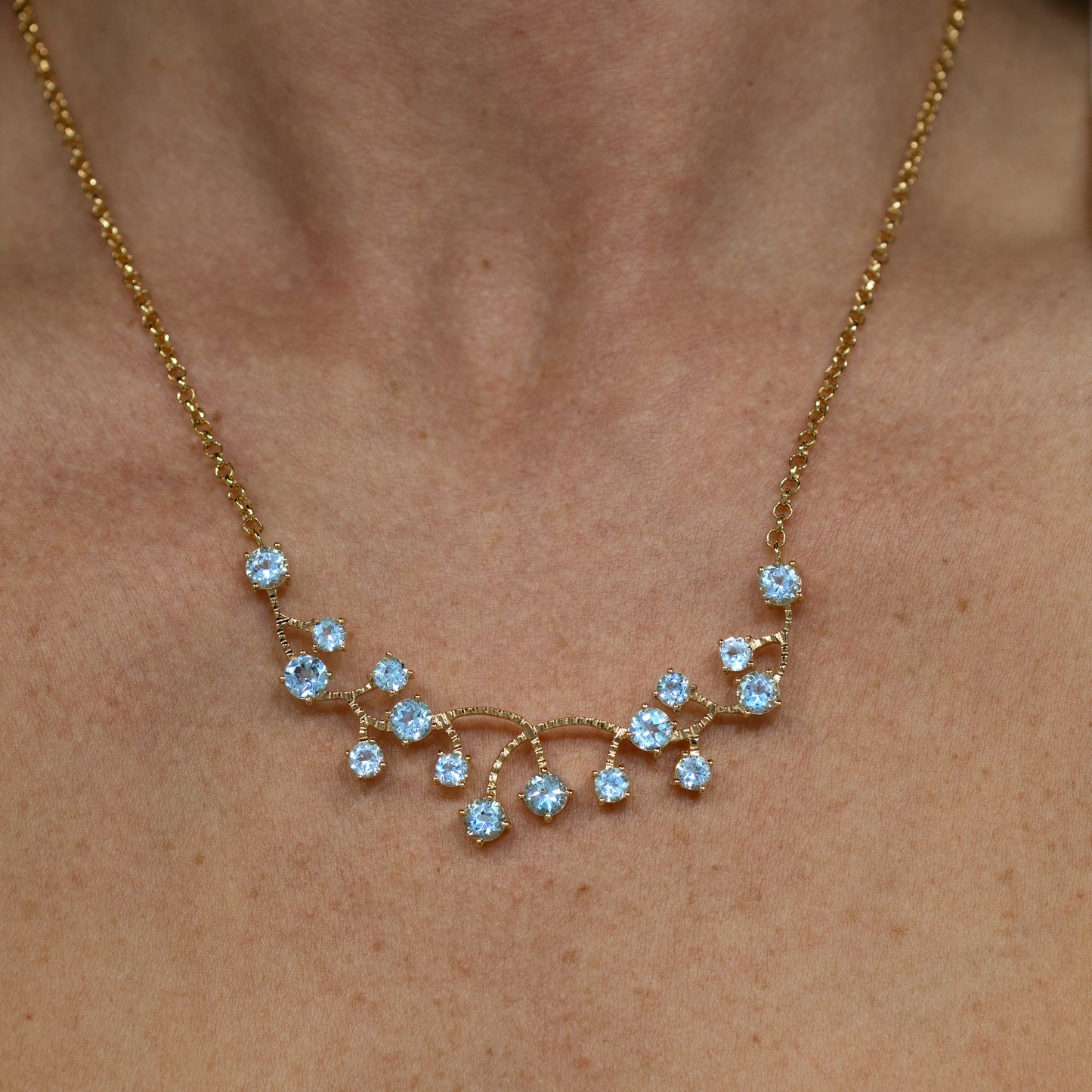 Blue Topaz Necklace 7.32 Carats Gold Plated Sterling Silver