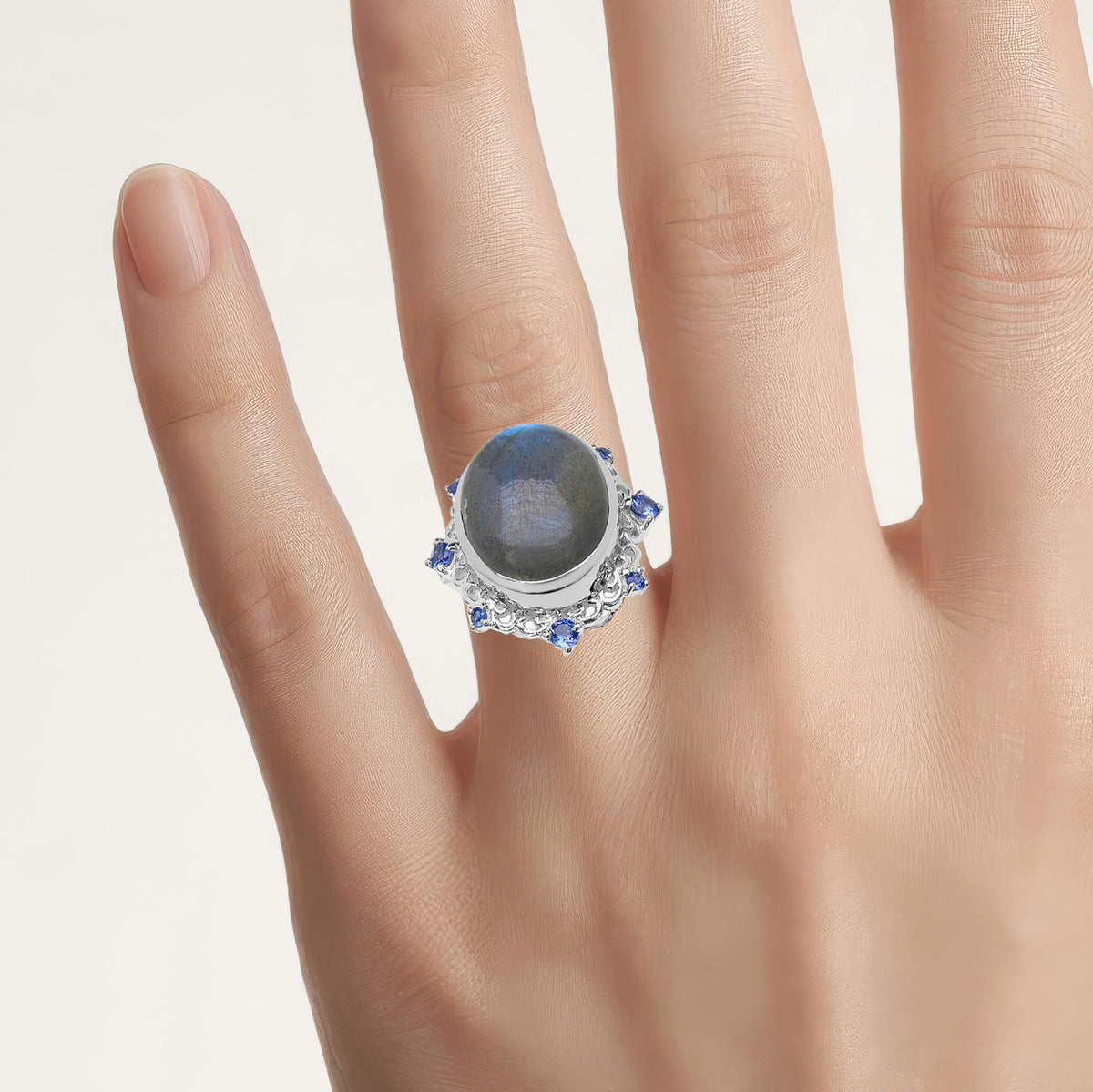 Labradorite Ring With Tanzanite 13.7 Carats Sterling Silver