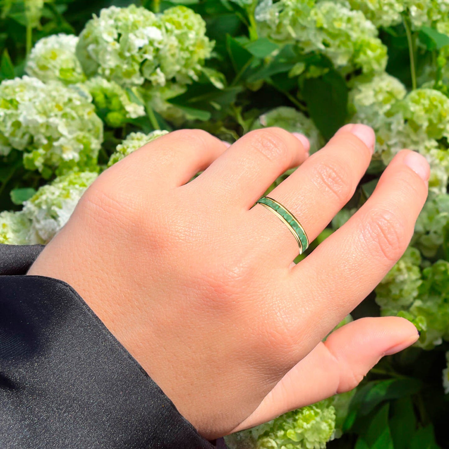 Natural Sakota Emerald Eternity Band Ring 2.2 Carats Gold Plated Silver