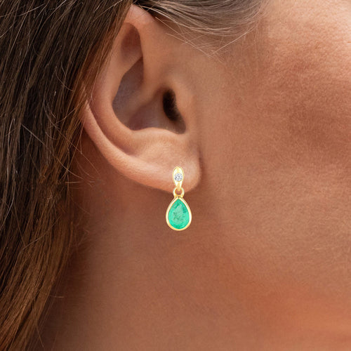 Natural Emerald Earrings With Diamonds 1.32 Carats 14K Yellow Gold
