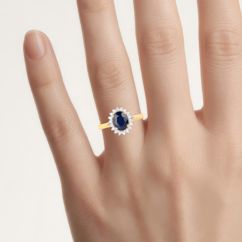 Blue Sapphire Ring With Diamonds 1.7 Carats 14K Yellow Gold