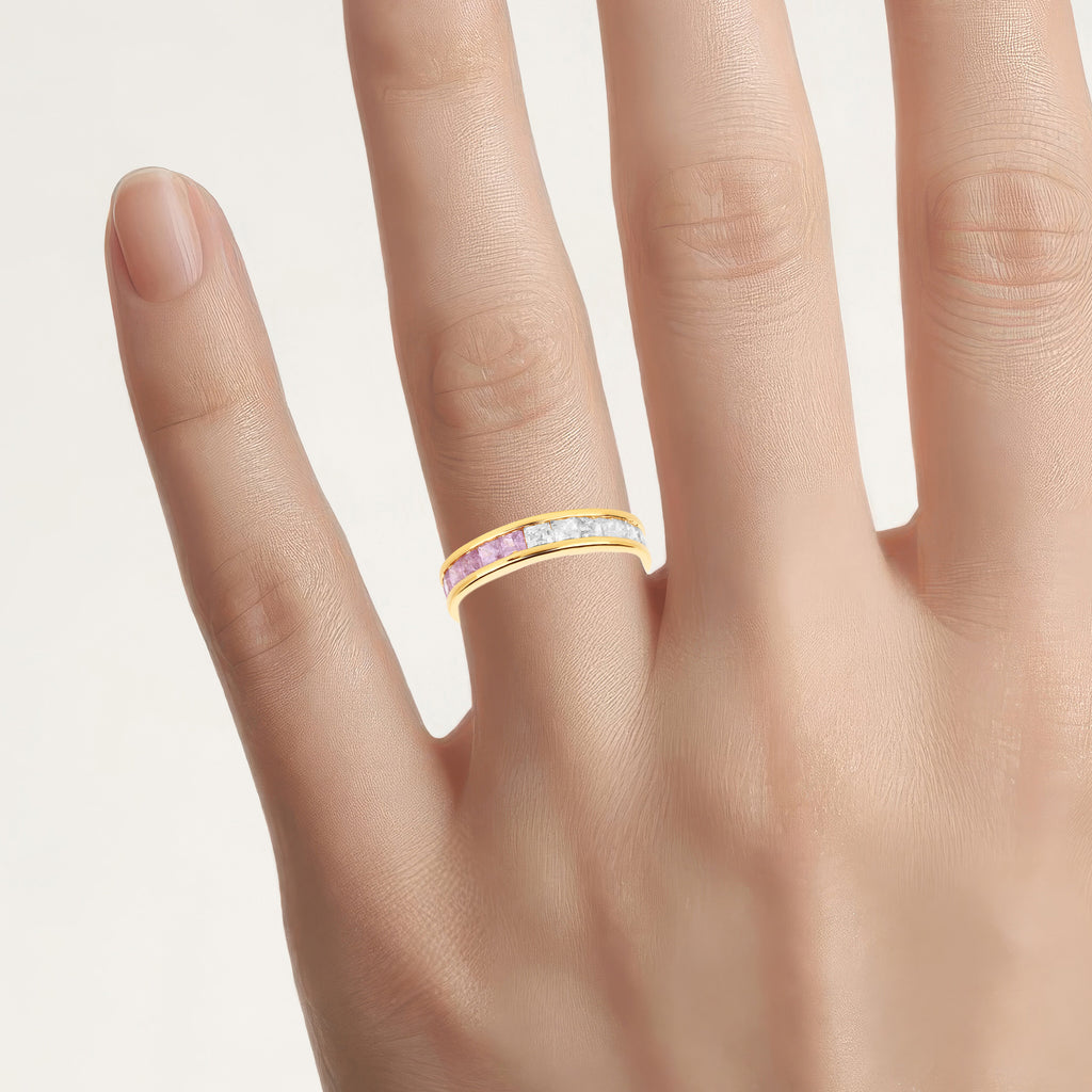 Multicolor Sapphire Eternity Band Ring 4.26 Carats Gold Plated Silver